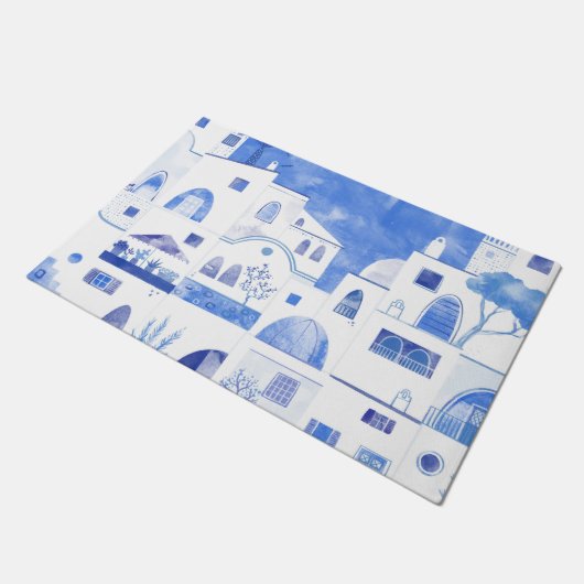 Paillasson Aquarelle moderne Santorin Grèce île (Incliné)