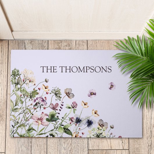 Paillasson Aquarelle monochrome Fleurs sauvages violets