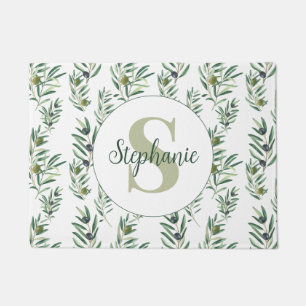 Paillasson Aquarelle Monogramme Nom Motif Branches d'Olivier