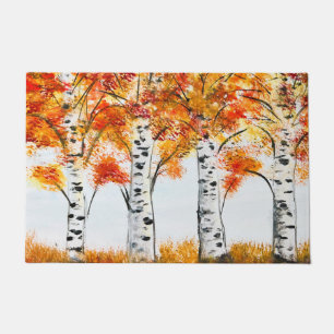 Paillasson Aquarelle Oiseaux Arbres Automne Orange Feuille