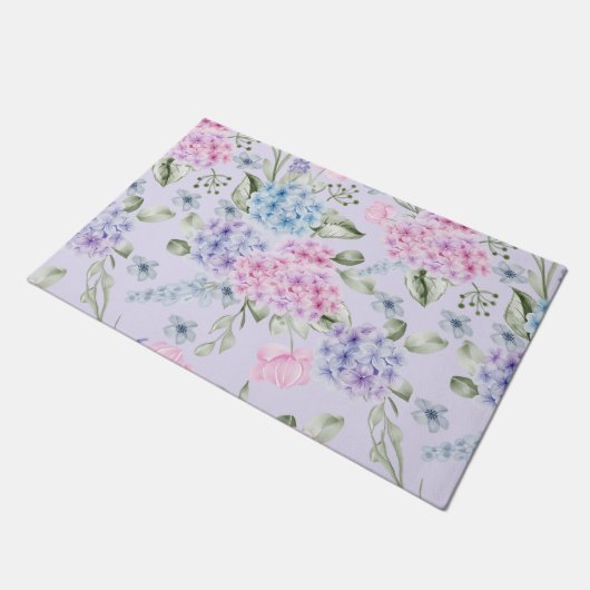 Paillasson Aquarelle Pastel Couleur Mixte Fleurs d'Hydrangée (Incliné)