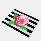 Paillasson Aquarelle Peony rose Noir & Blanc Porte Mat (Incliné)