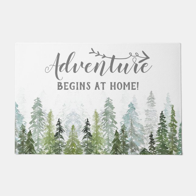 Paillasson Aquarelle Pine Arbres | L'aventure commence à la m (Devant)