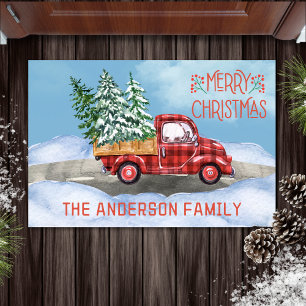 Paillasson Aquarelle Plaid Red Truck Snow Famille Noël