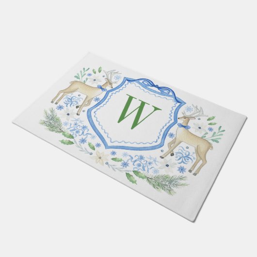 Paillasson Aquarelle Reindeder Monogram Crest Noël (Incliné)