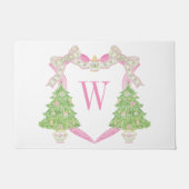 Paillasson Aquarelle rose Arbre de Noël Monogramme Crest (Devant)