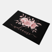Paillasson Aquarelle rose or noir floral "Bienvenue" (Incliné)