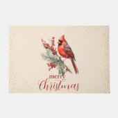 Paillasson Aquarelle rustique Hiver Cardinal Holly Branche (Devant)