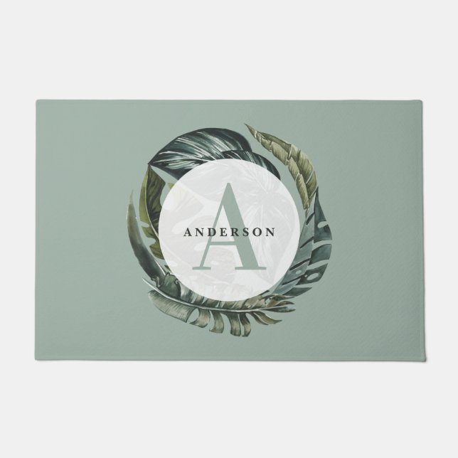 Paillasson Aquarelle tropicale feuillage intérieur fleuri (Devant)