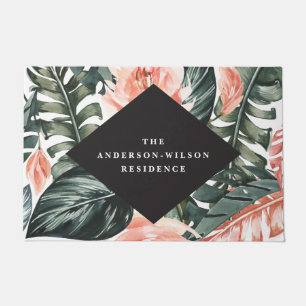 Paillasson Aquarelle tropicale feuillage intérieur fleuri