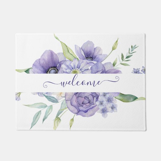 Paillasson Aquarelle violette florale personnalisée (Devant)