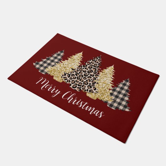 Paillasson Arbre de Noël Cheetah Imprimer Buffalo Plaid Parti (Incliné)