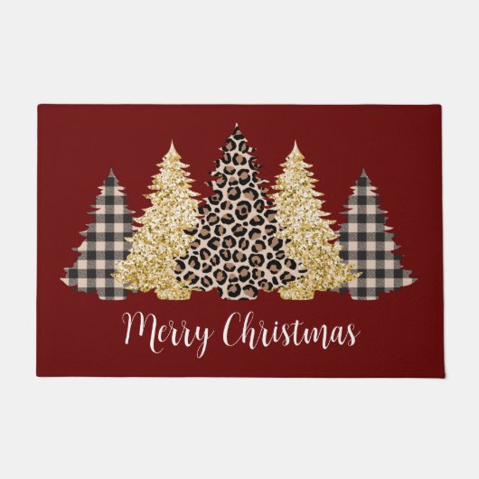 Paillasson Arbre de Noël Cheetah Imprimer Buffalo Plaid Parti (Devant)