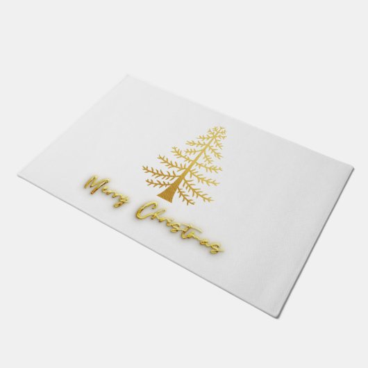 Paillasson Arbre de Noël de luxe élégant or et blanc (Incliné)