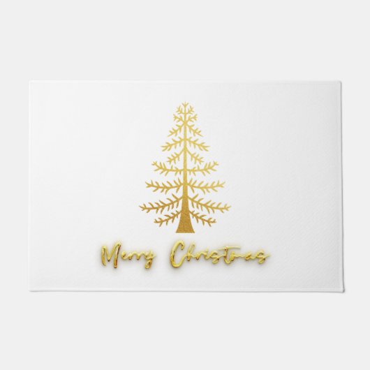 Paillasson Arbre de Noël de luxe élégant or et blanc (Devant)