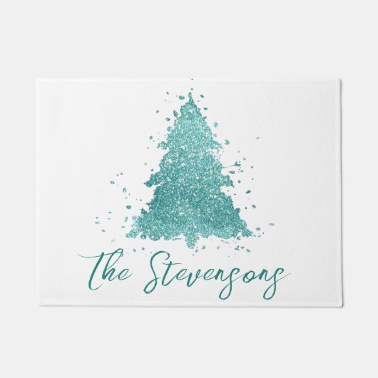 Paillasson Arbre de Noël élégant | Luxe Aqua Mint personnalis (Devant)