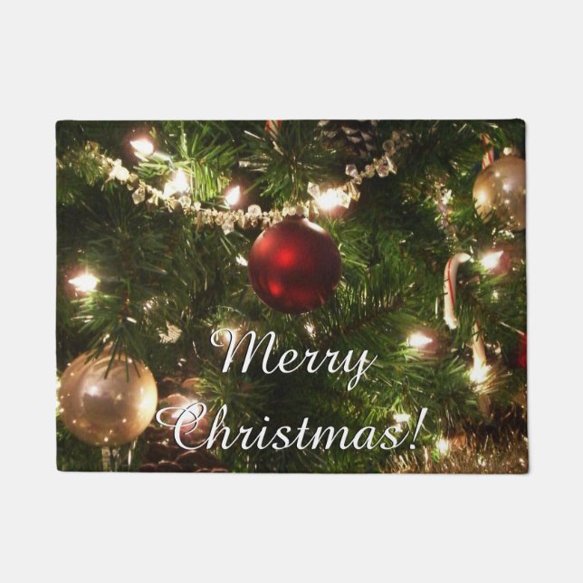 Paillasson Arbre de Noël I Vacances Plutôt vert et rouge (Devant)