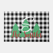 Paillasson Arbre de Noël Monogramme Buffle noir blanc Plaid (Devant)