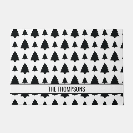 Paillasson Arbre de Noël noir et blanc Motif et texte (Devant)