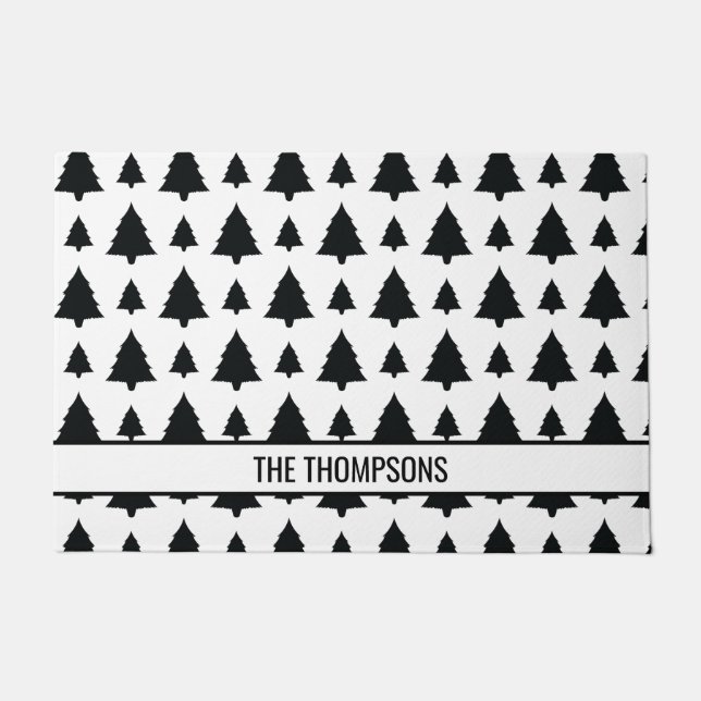 Paillasson Arbre de Noël noir et blanc Motif et texte (Devant)
