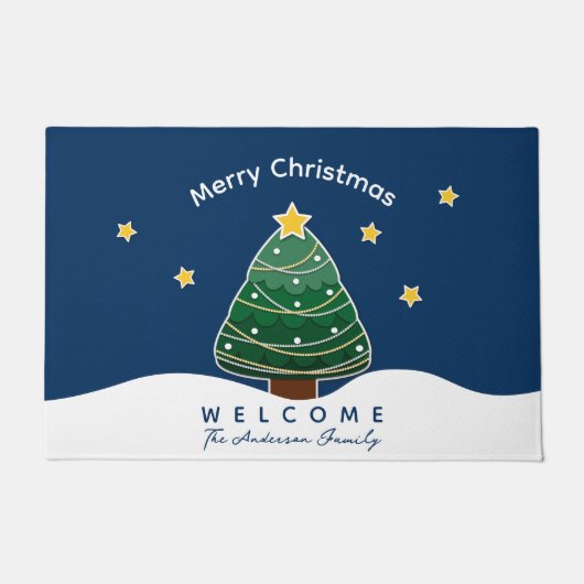 Paillasson Arbre de Noël simple bleu étoilé moderne (Devant)