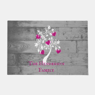 Paillasson Arbre magenta des coeurs mat de porte personnalisé
