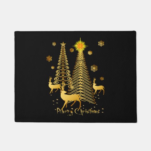 Paillasson Arbres de Noël d'or et rennes (Devant)