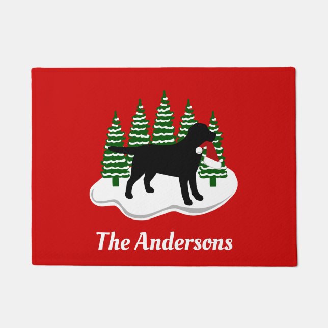 Paillasson Arbres noirs d'arbre de Noël de Labrador (Devant)