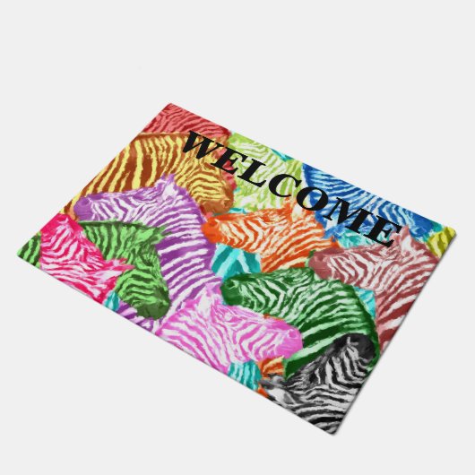 Paillasson Arc en ciel coloré Zebra Bienvenue (Incliné)