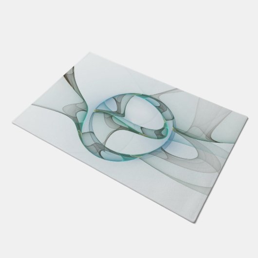 Paillasson Art Abstrait moderne Fractal Bleu Turquoise Gris (Incliné)