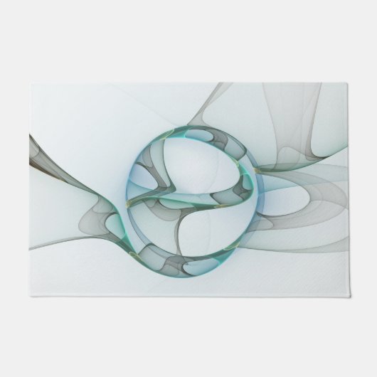 Paillasson Art Abstrait moderne Fractal Bleu Turquoise Gris (Devant)