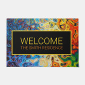 Paillasson Art Abstrait Moderne Jaune Orange Bleu Nom (Devant)