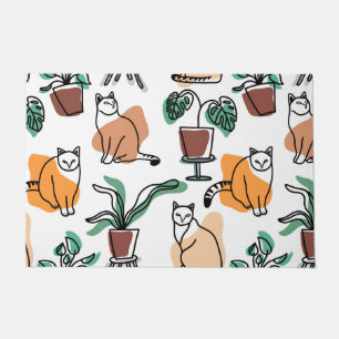 Paillasson Art de trait dessin chats et fleurs