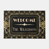 Paillasson Art Déco BLack & Gold Nom personnalisé (Devant)