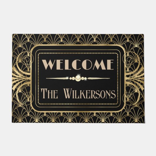 Paillasson Art Déco BLack & Gold Nom personnalisé (Devant)