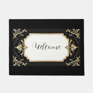 Paillasson Art Deco Black & Gold Ornate Frame Area Rug