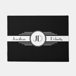 Paillasson Art déco noir et blanc décoré d'un monogramme