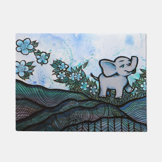 Paillasson Art d'éléphant floral (Devant)