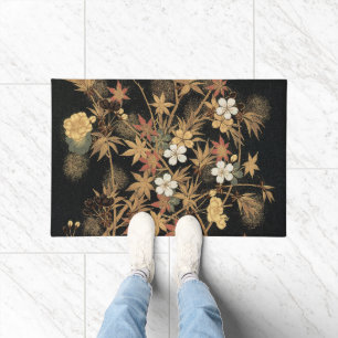 Paillasson Art floral automnal vintage japonais noir et or