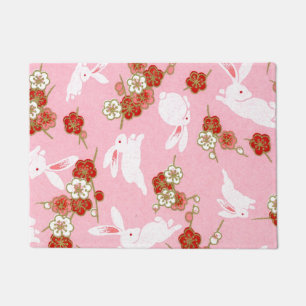 Paillasson Art japonais : Pink Sakura & Rabbits Doormat