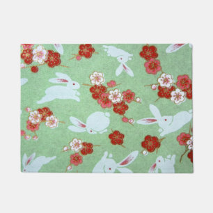 Paillasson Art japonais : Sakuras et lapins verts