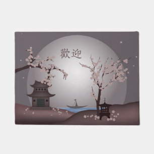 Paillasson Art numérique de pagode rose clair lune asiatique