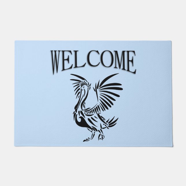 Paillasson Art Pélican Tribal sur Bleu (Devant)