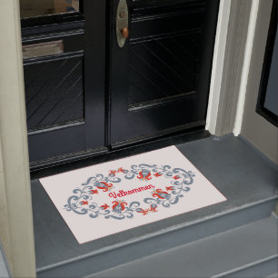 Paillasson Art populaire scandinave "Velkommen" Mat d'accueil
