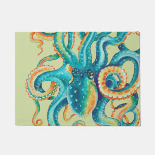 Paillasson Art turquoise d'aquarelle de vert jaune de poulpe