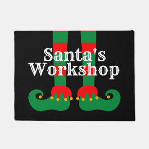 Paillasson Atelier père Noël drôle pieds elfes Noël bienvenue