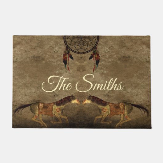 Paillasson Autochtone américain - Chevaux et chasseur de rêve (Devant)