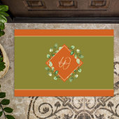 Paillasson Automne Feuilles orange et vert Monogramme saisonn