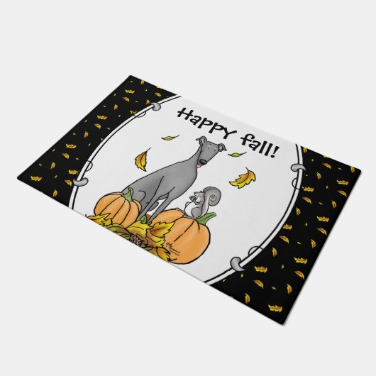 Paillasson Automne Greyhound (gris) Chien Citrouille Feuilles (Incliné)