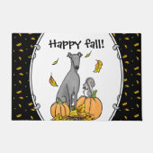 Paillasson Automne Greyhound (gris) Chien Citrouille Feuilles (Devant)